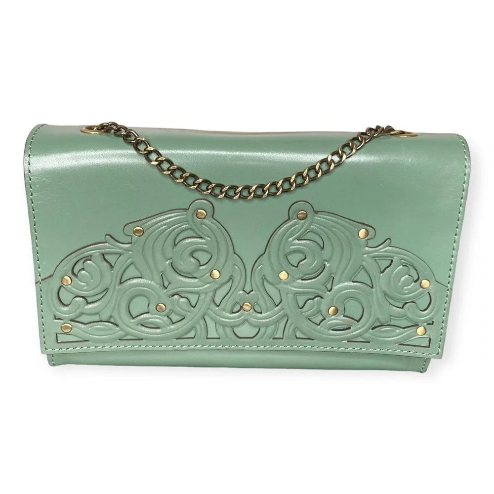 Patricia Nash Giada Chain Bag Filigree Sage Green Leather Shoulder Crossbody - Picture 7 of 16